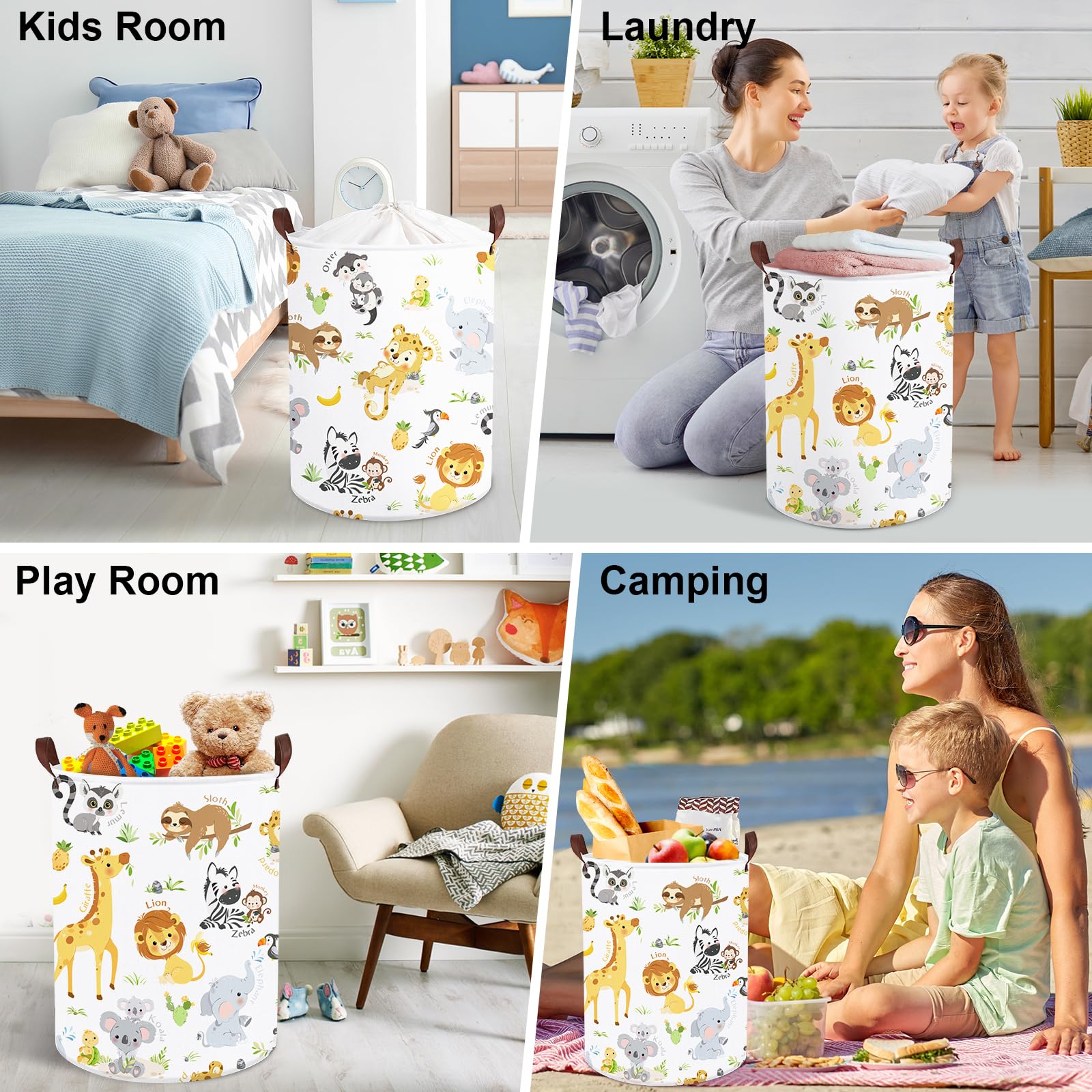 Clastyle alphabet animal hamper in use for quick laundry and toy pickup