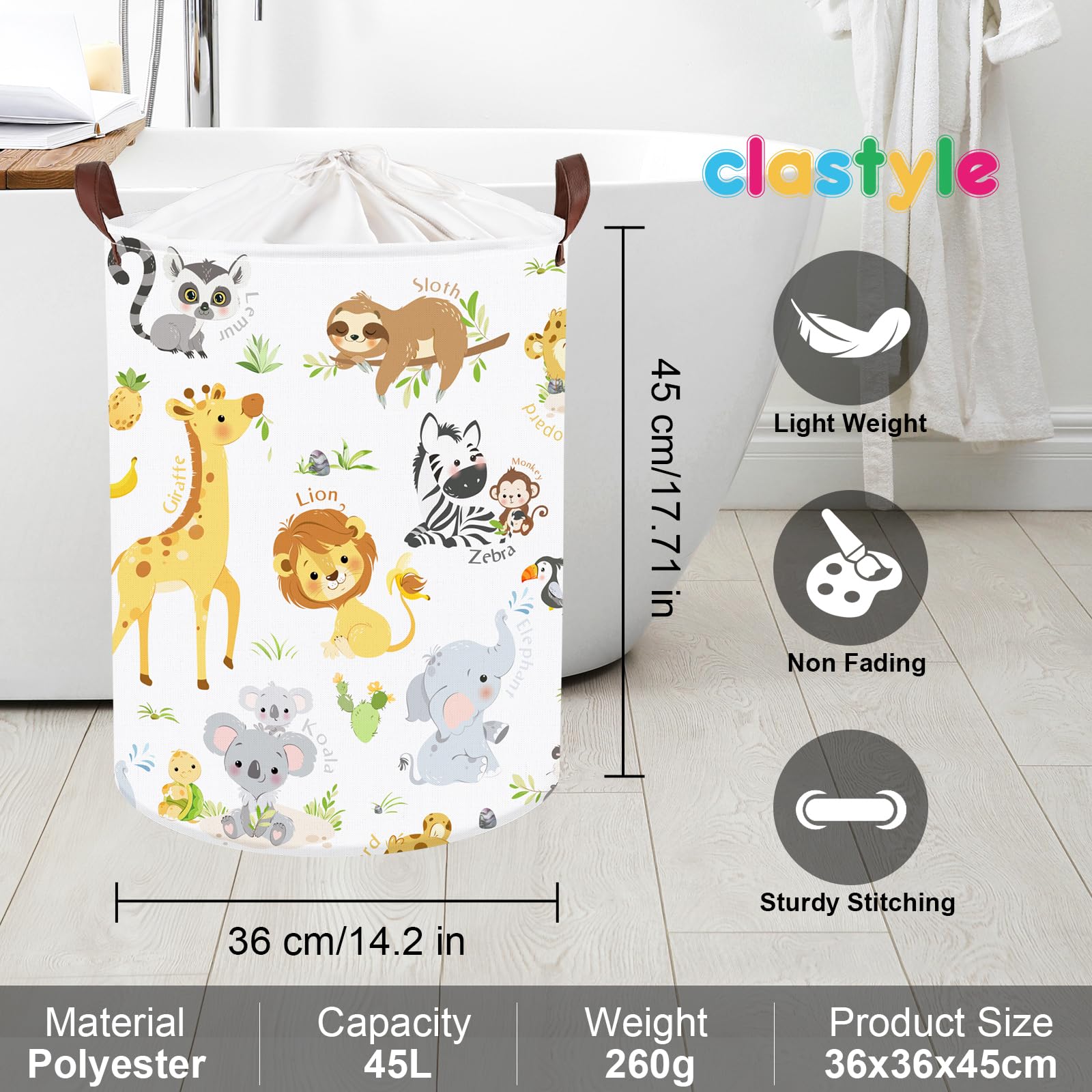 Clastyle alphabet animal hamper includes lid for clutter control