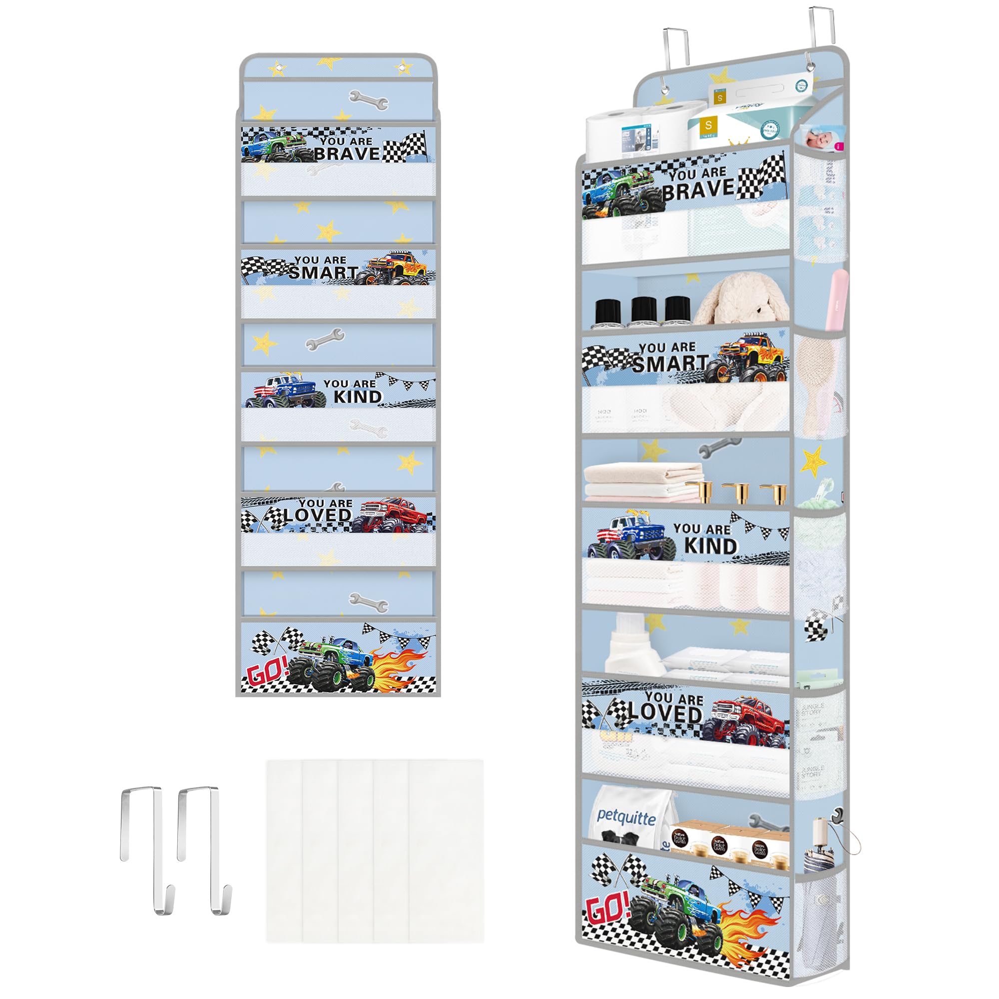 Clastyle 5-tier car door organizer mounted on a door for toys and wipes within reach