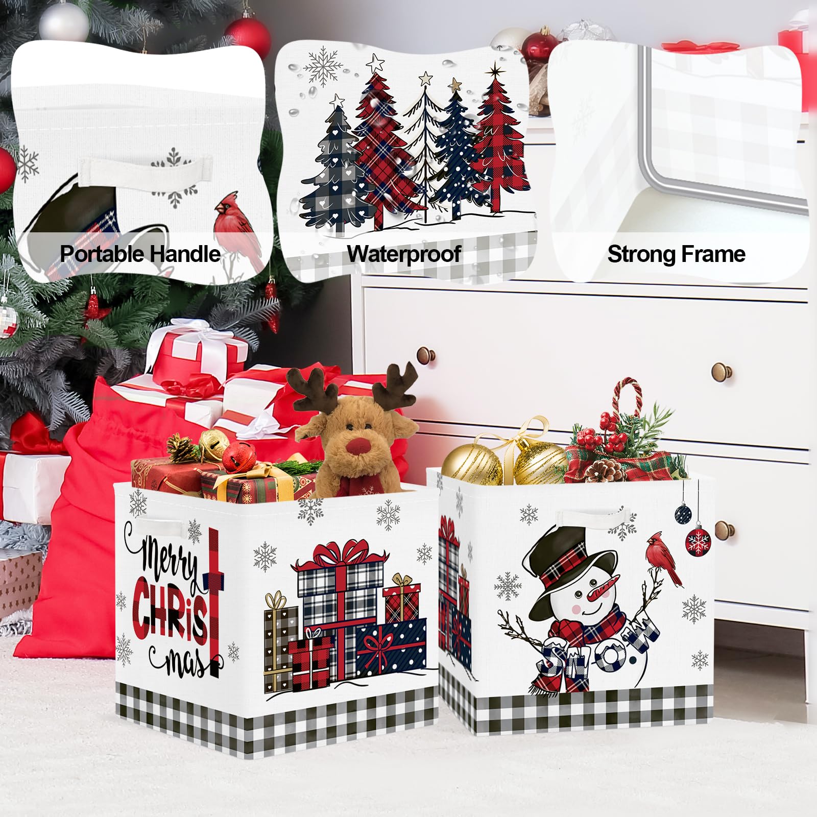 Clastyle Christmas-tree-design bins add festive order to shelves.
