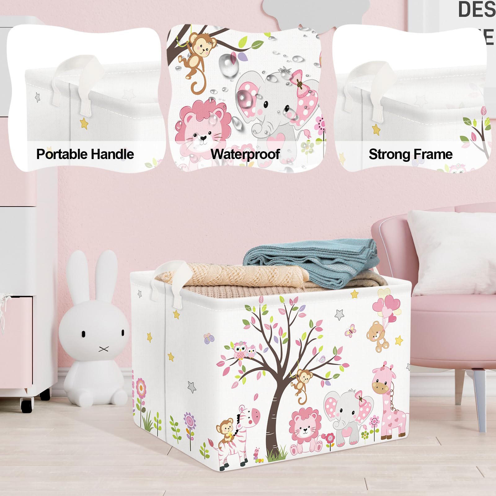 Clastyle giraffe box organizes books and supplies in kids' room.