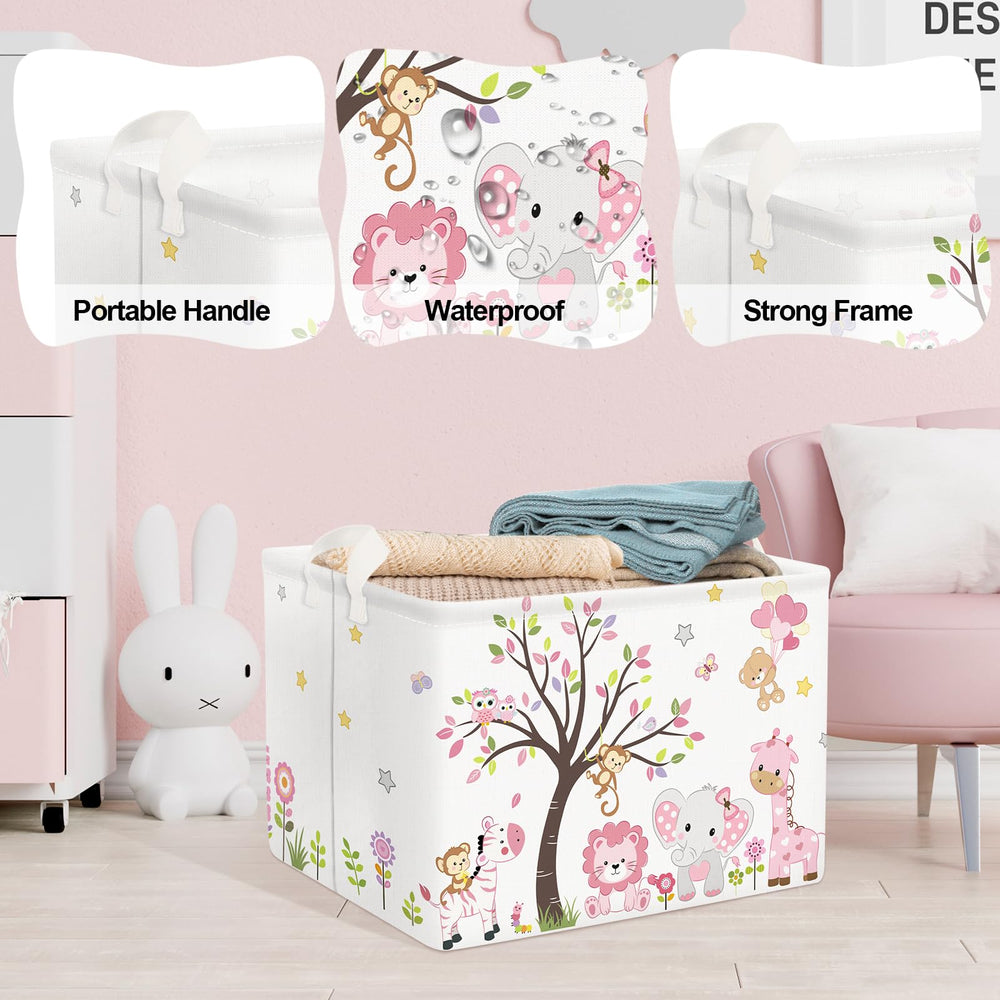 Clastyle giraffe box organizes books and supplies in kids' room.