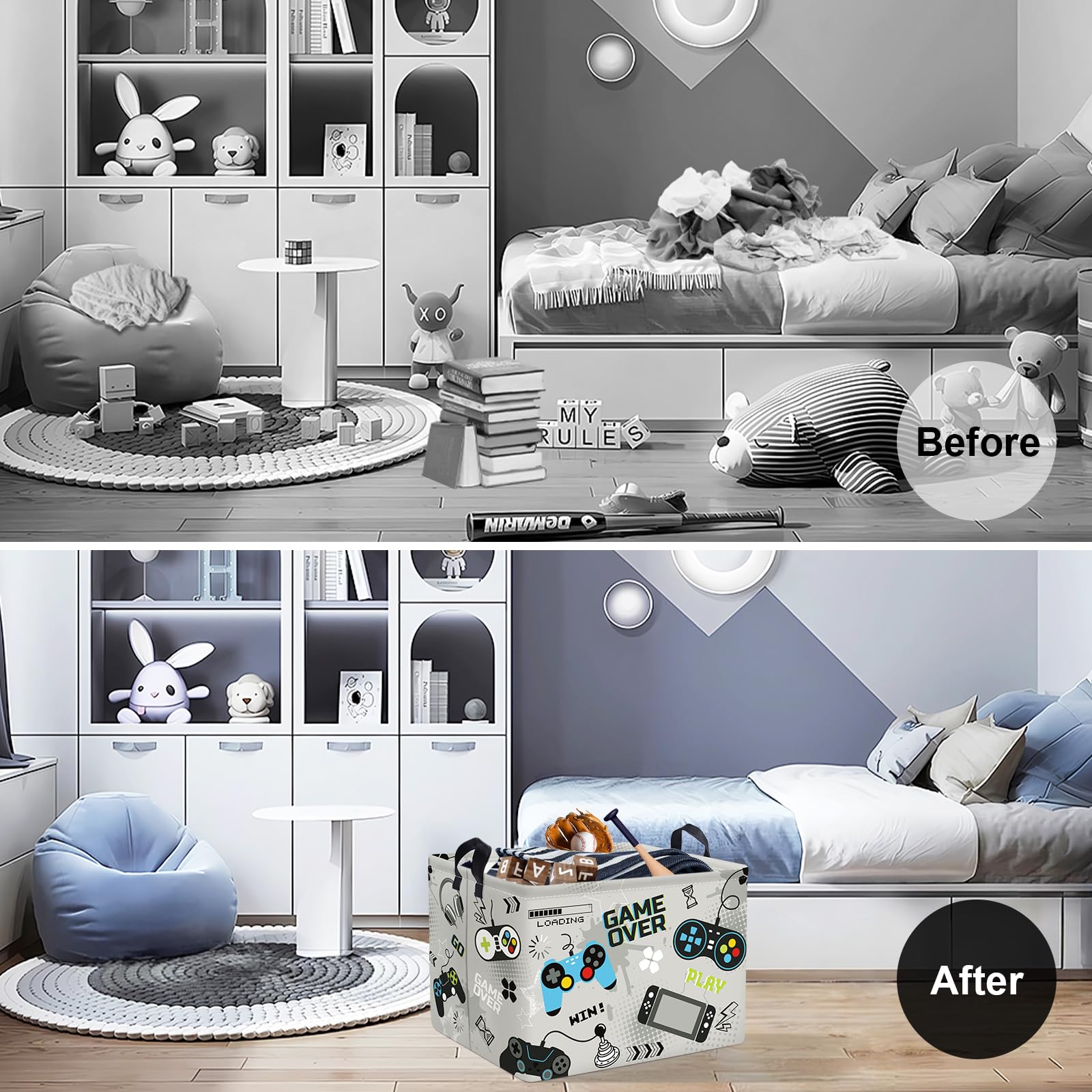 Clastyle Cool Game Storage Basket in gray, perfect for organizing laundry and clothing.