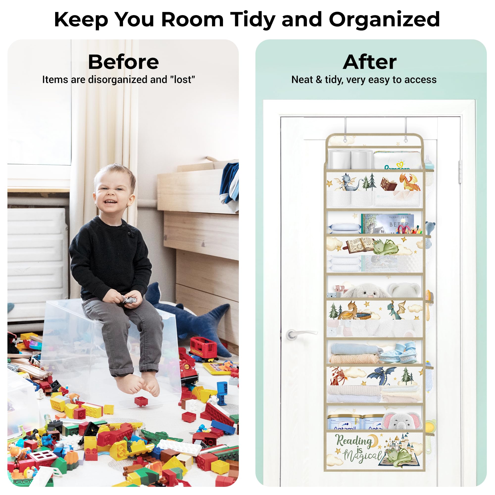 Clastyle easy-install door hook protects doors during use.