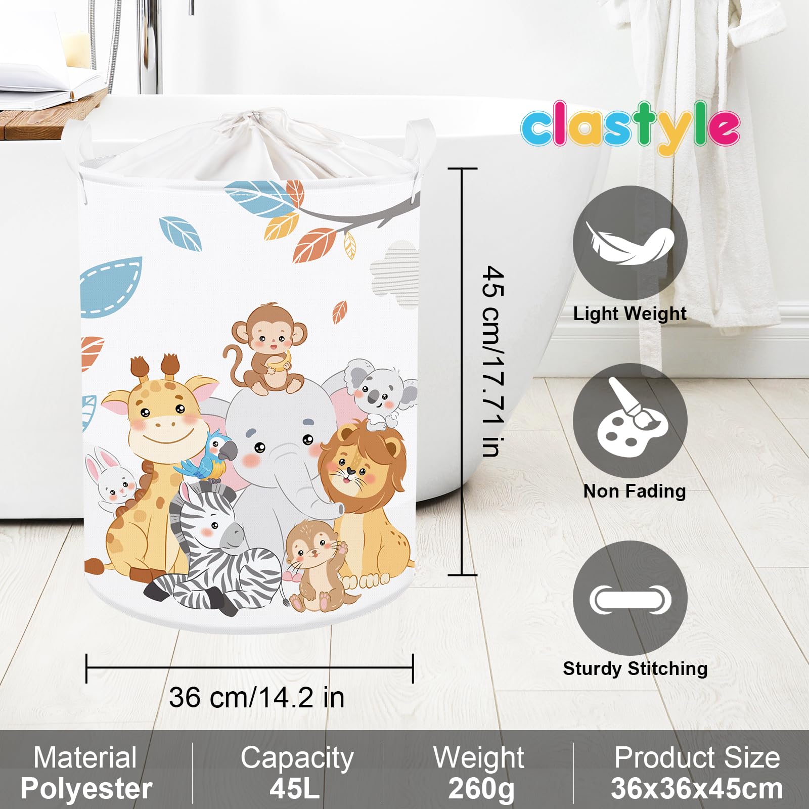 Clastyle elephant and giraffe side view shows durable coating.