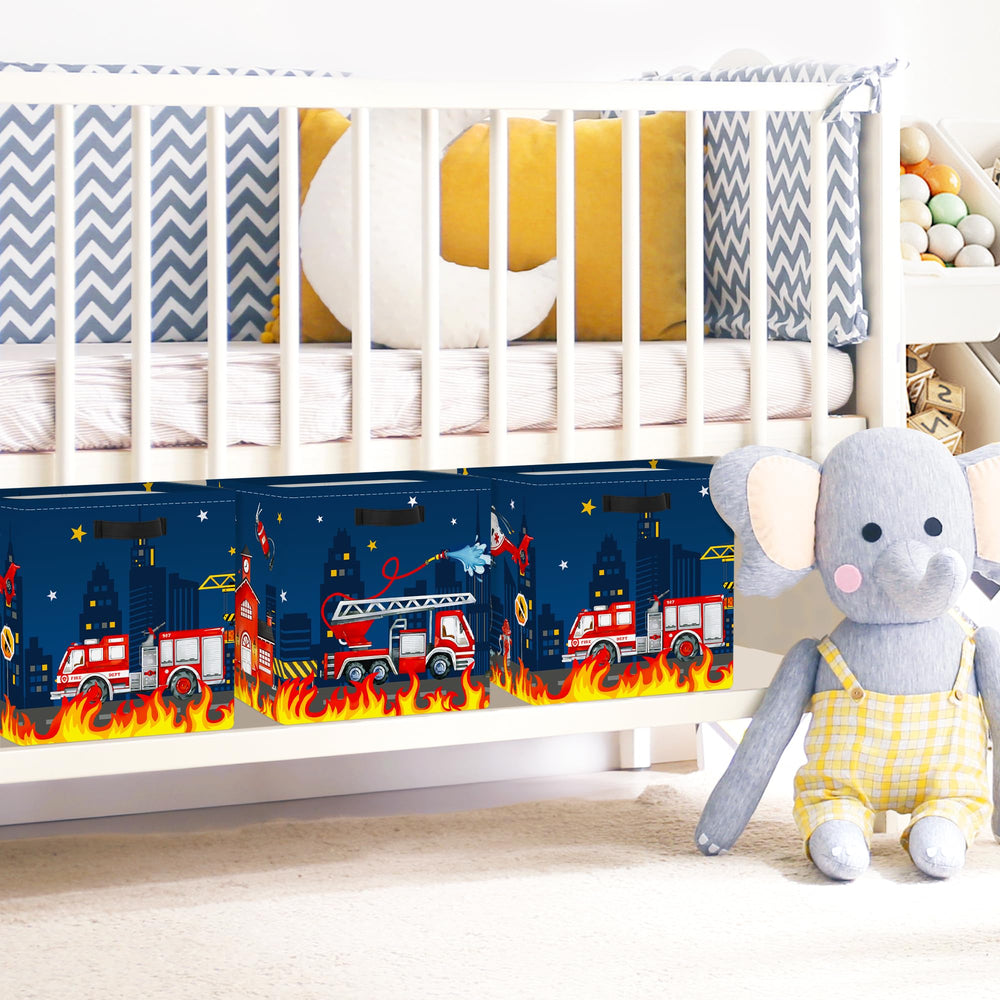 Clastyle fire truck storage cube bin keeps clothing, crafts, and toys organized.