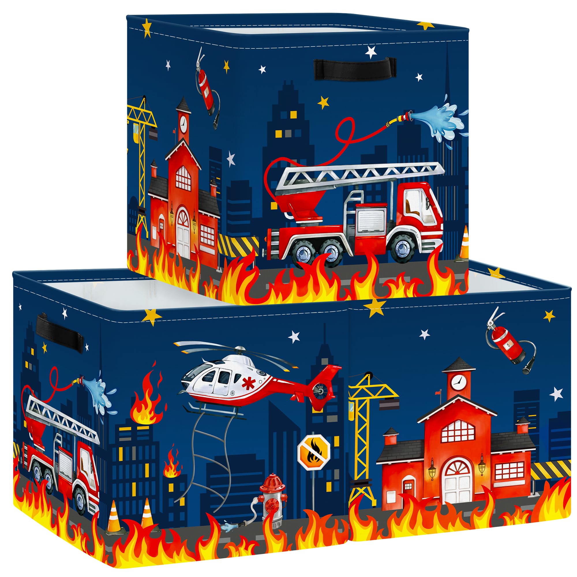 Clastyle fire truck storage cube bin designed for kid toy organization in bright play spaces.