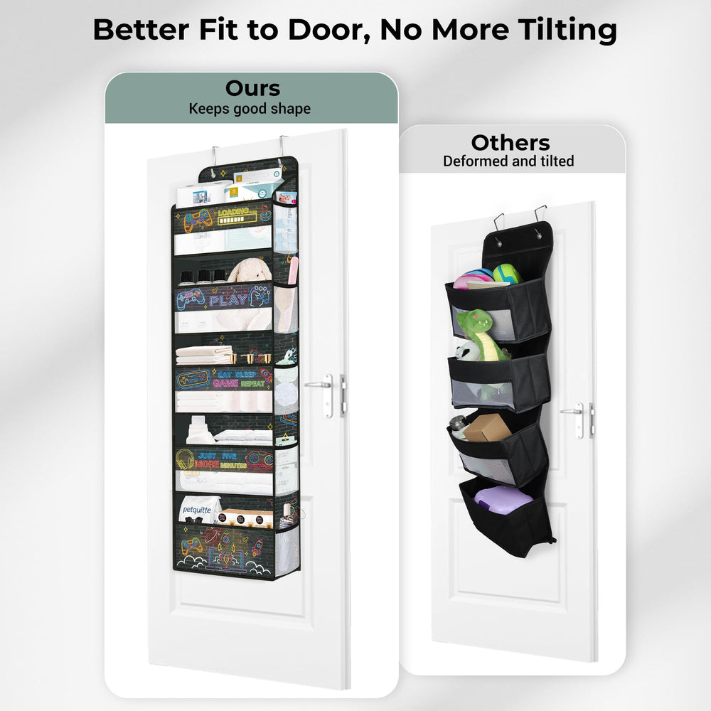 Clastyle Game Over the Door Organizer door-hook design protects doors from scratches.