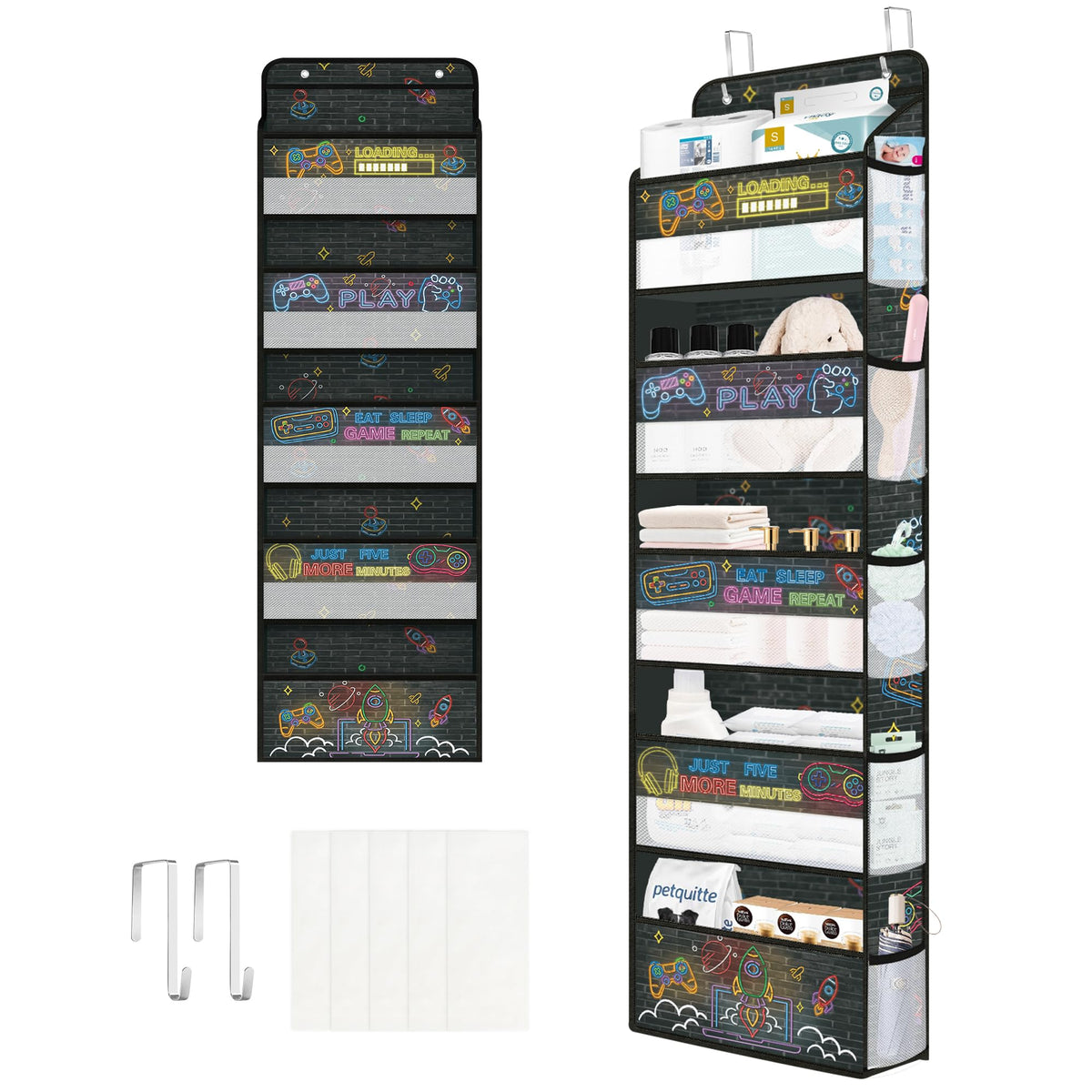 Clastyle Game Over the Door Organizer front view for nursery toy and diaper storage.
