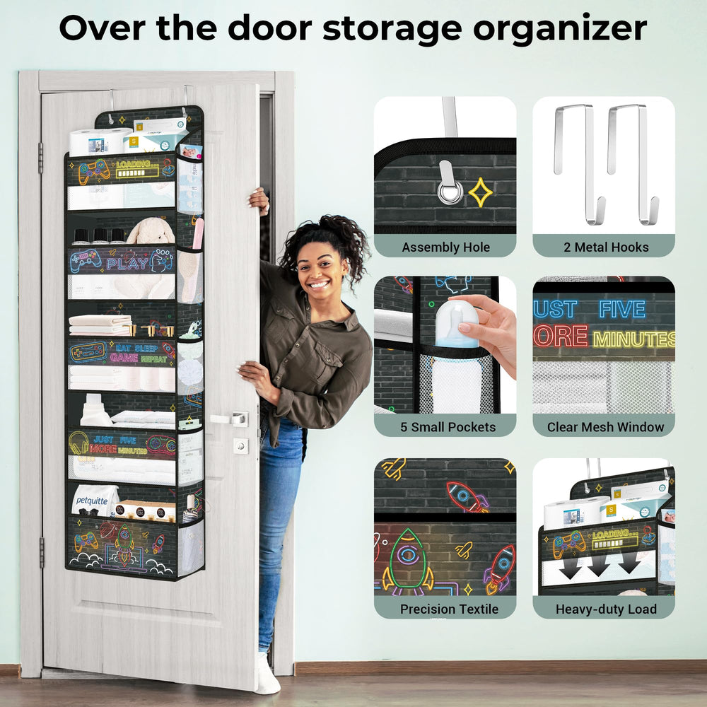 Clastyle Game Over the Door Organizer large capacity keeps toys, clothes, and wipes handy.