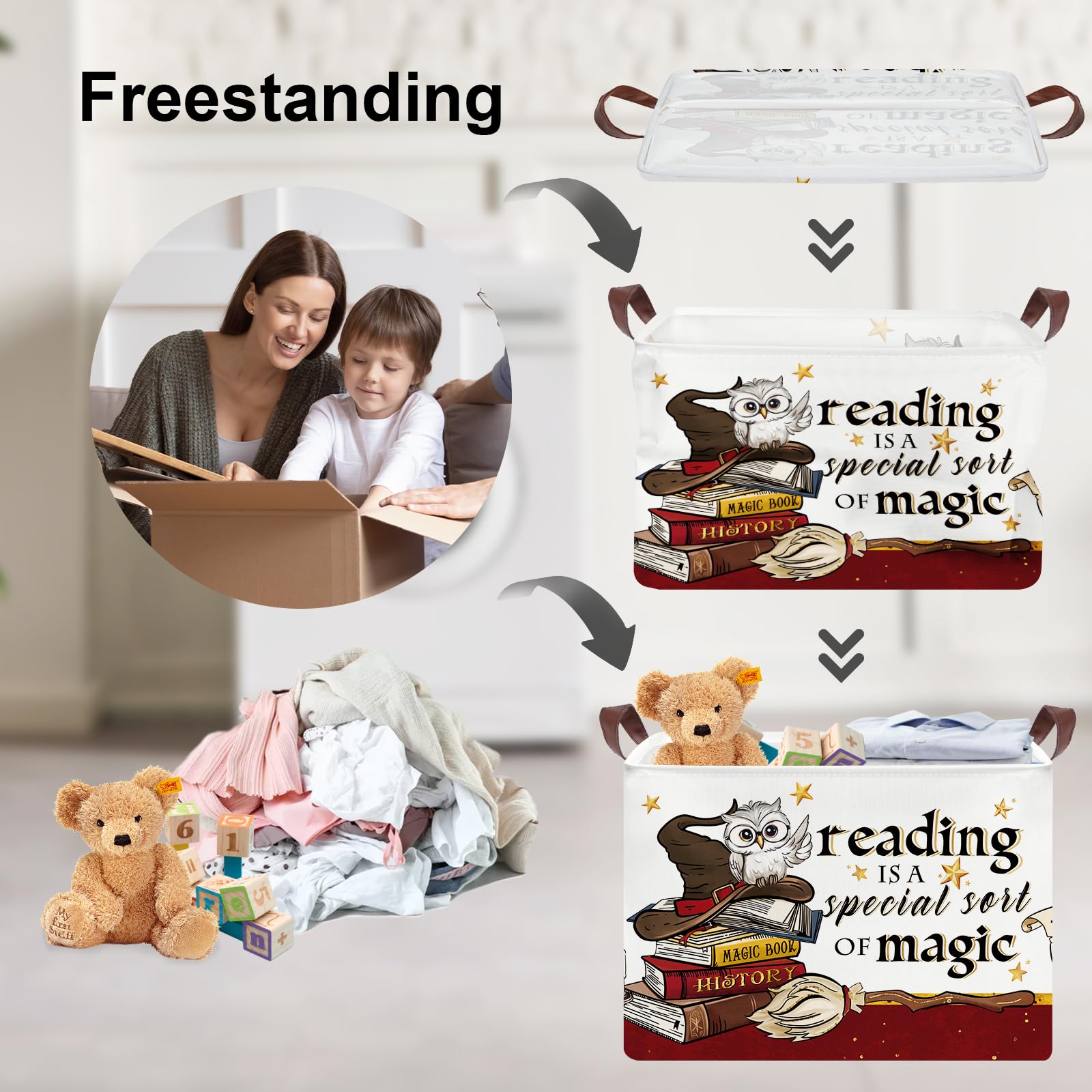 Clastyle Magic Nursery Decor basket design helps organize children's books and school supplies.