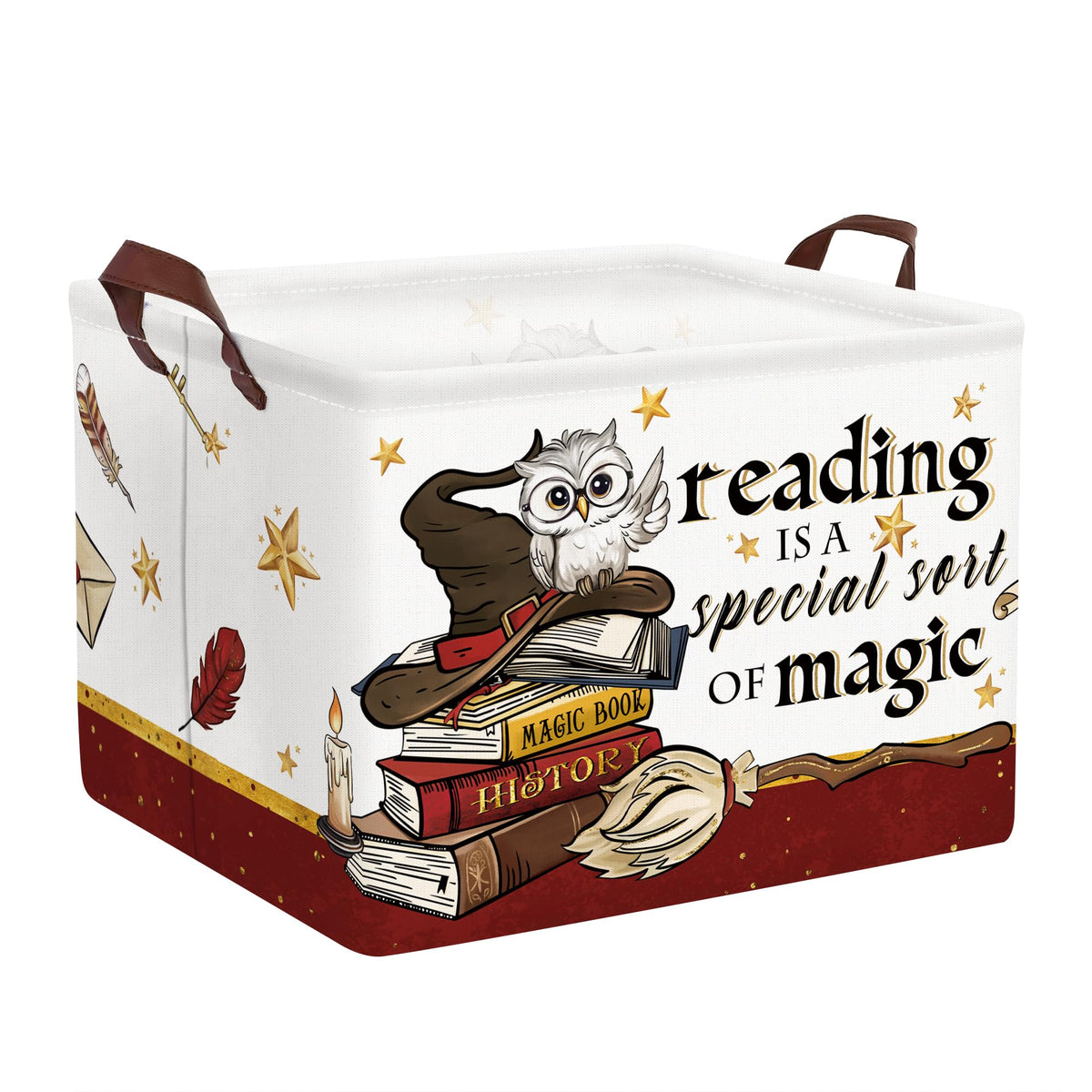 Clastyle Magic Nursery Decor basket with wand and owl stores toys neatly for playtime.