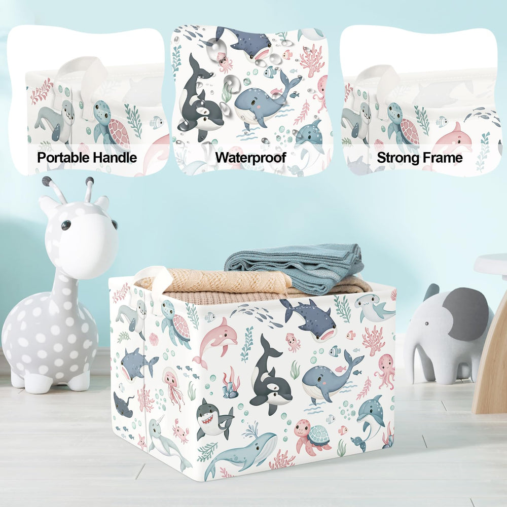 Clastyle Ocean Animal Basket used as a book storage bin in a kid's room