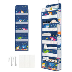 Clastyle Shark 5-tier over-the-door organizer for toys behind a bedroom door