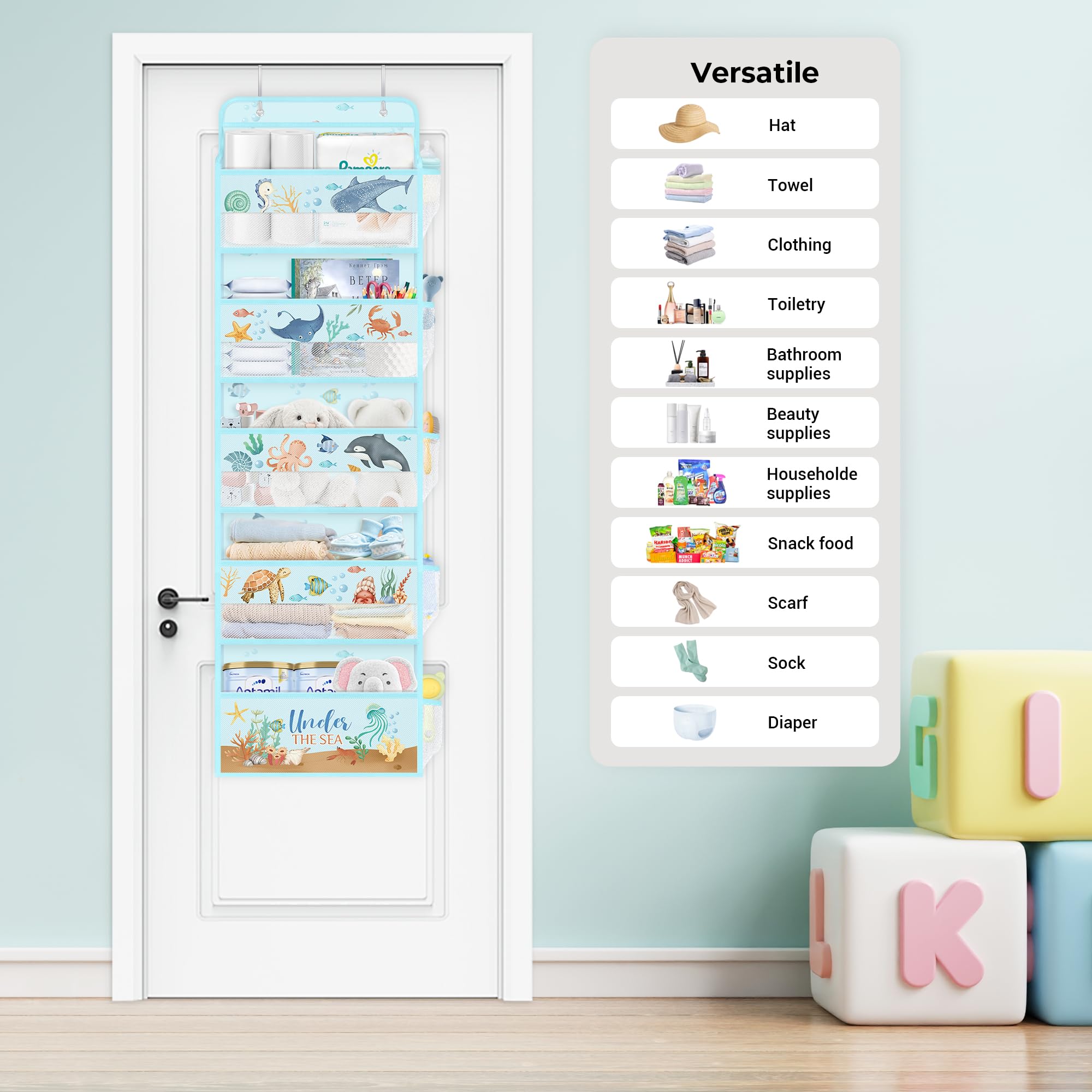 Clastyle Ocean Animals mesh pockets for neatly organizing small items.