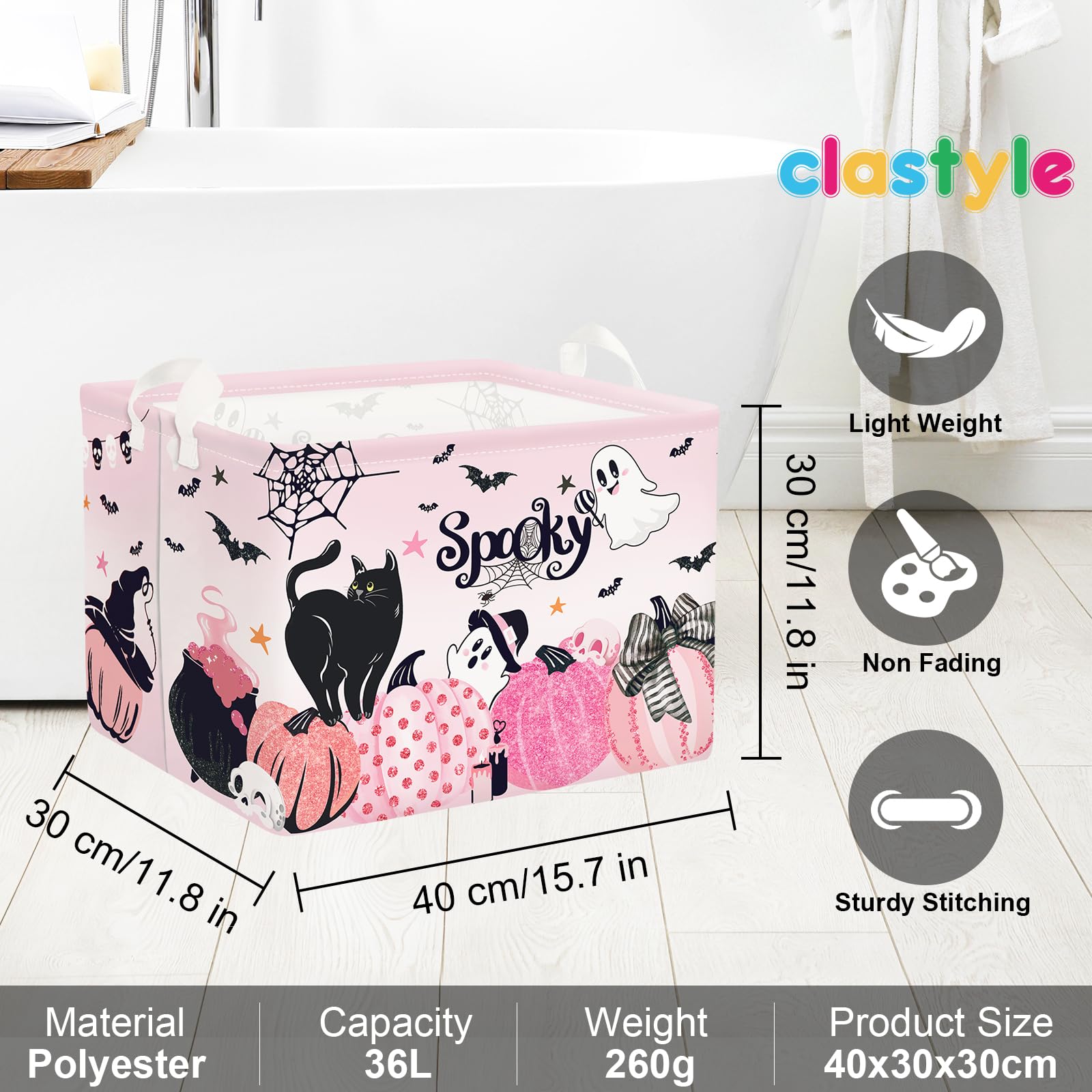 Clastyle pink Halloween spooky basket dimensions 40x30x30 cm for roomy capacity