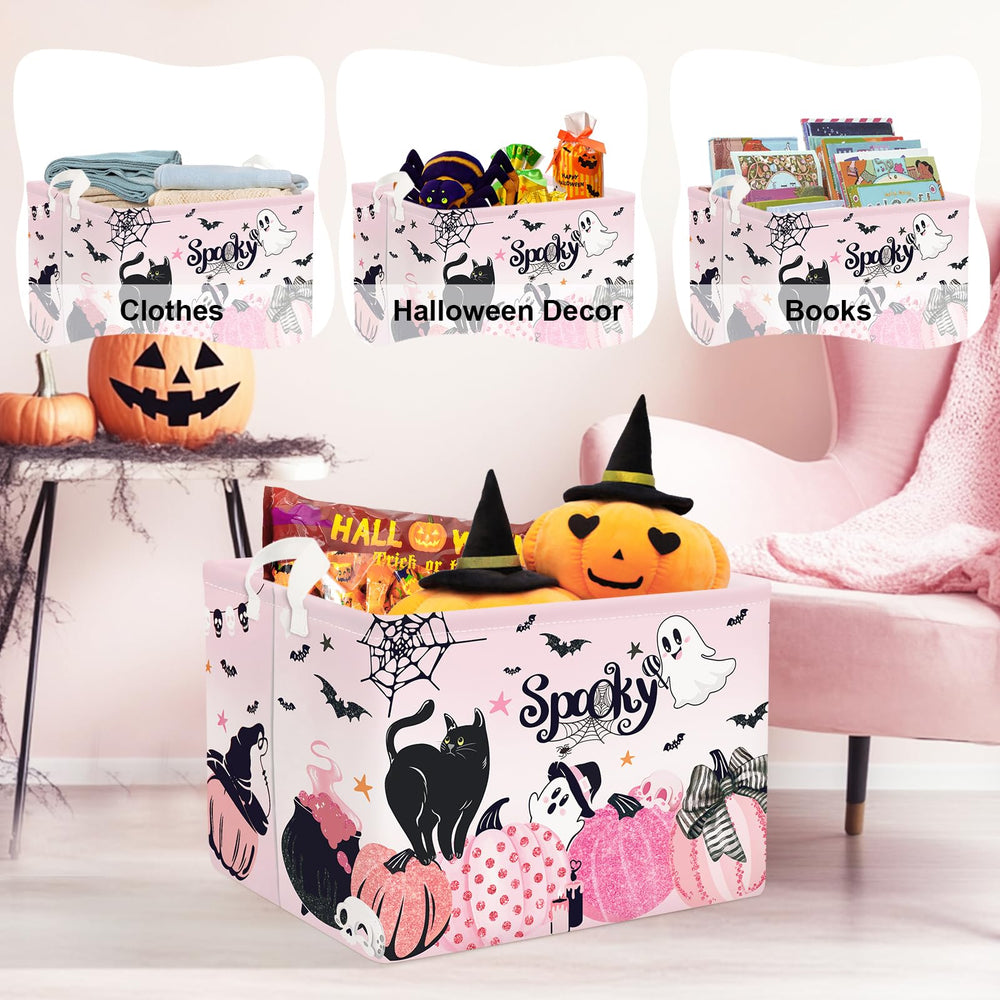 Clastyle pink Halloween spooky basket toy storage keeps plushies tidy