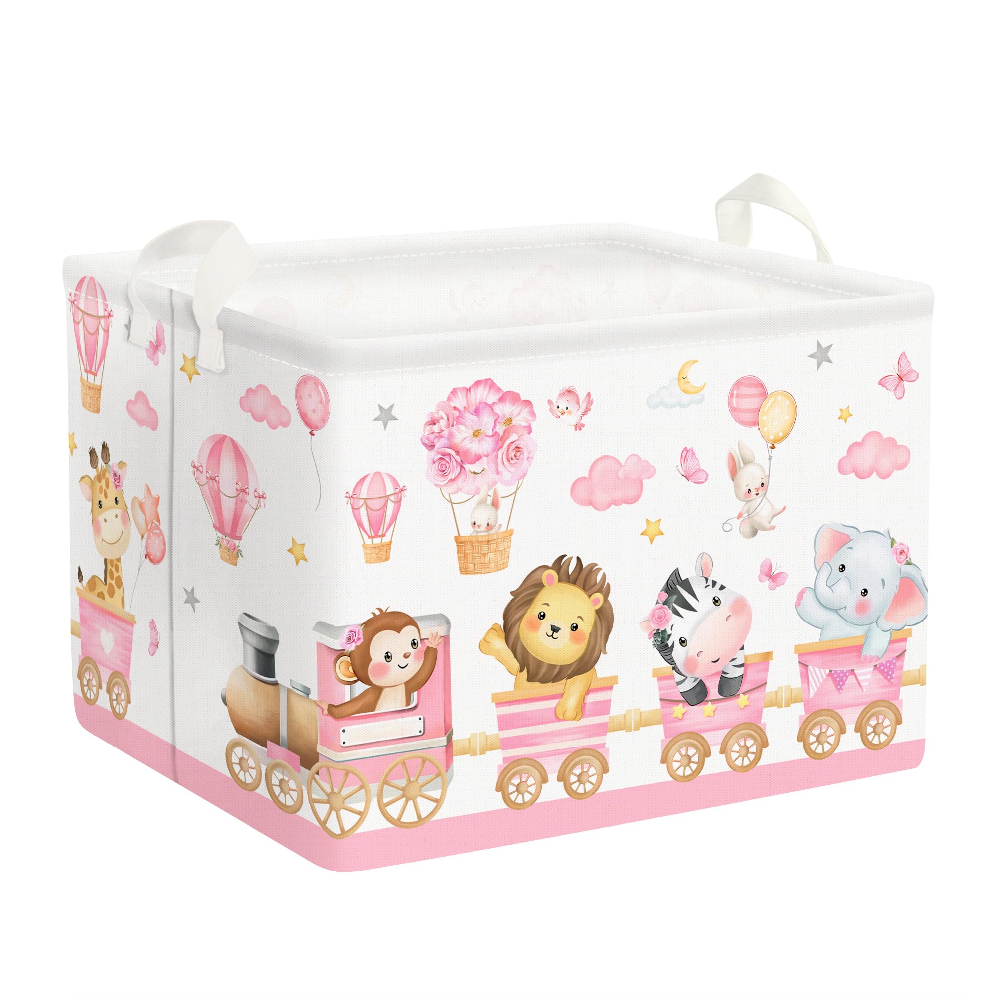 Clastyle pink train animal basket for nursery toy storage with playful figures