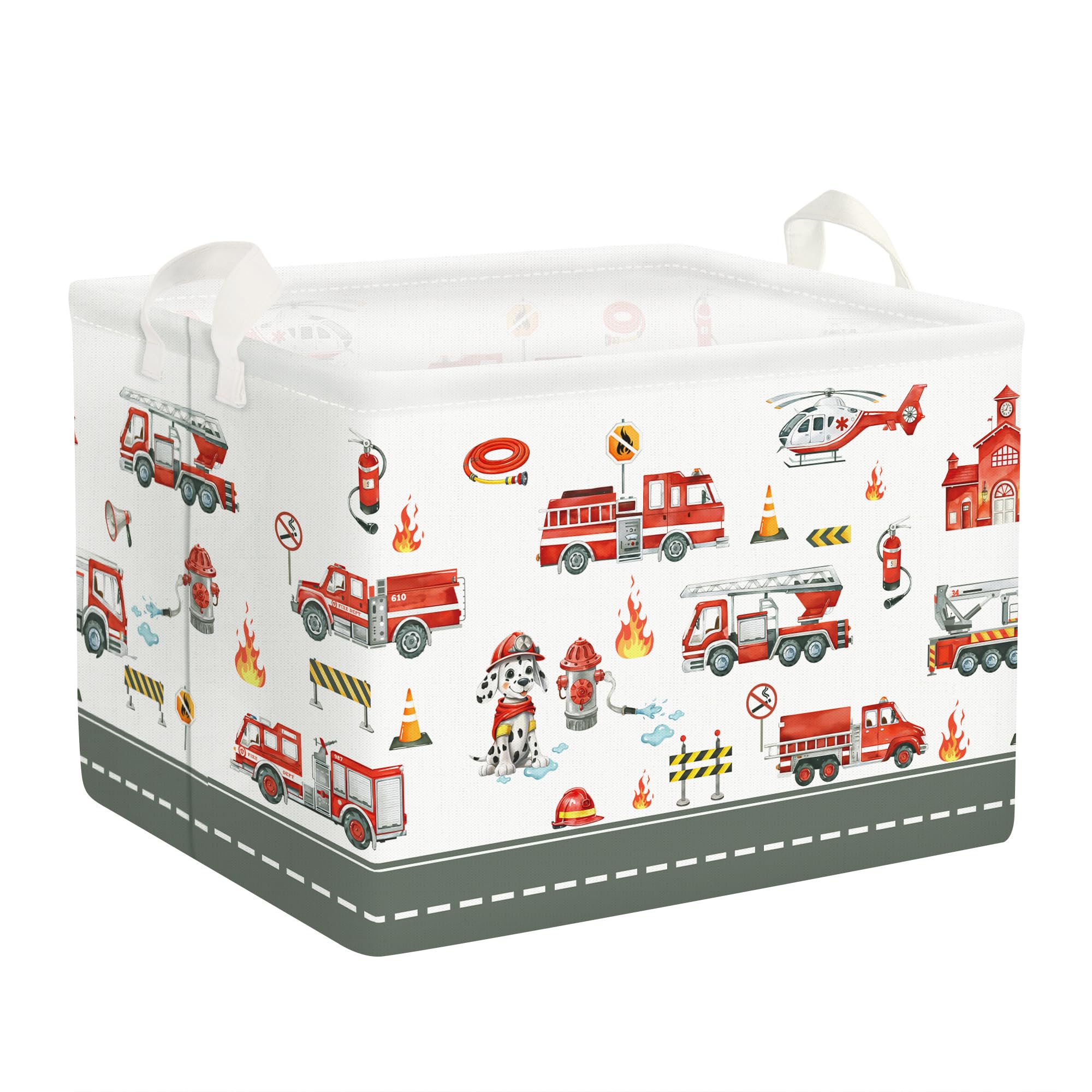 Clastyle Rectangle Large Red Fire Car Basket image1: easy toy organization in the kids' room.
