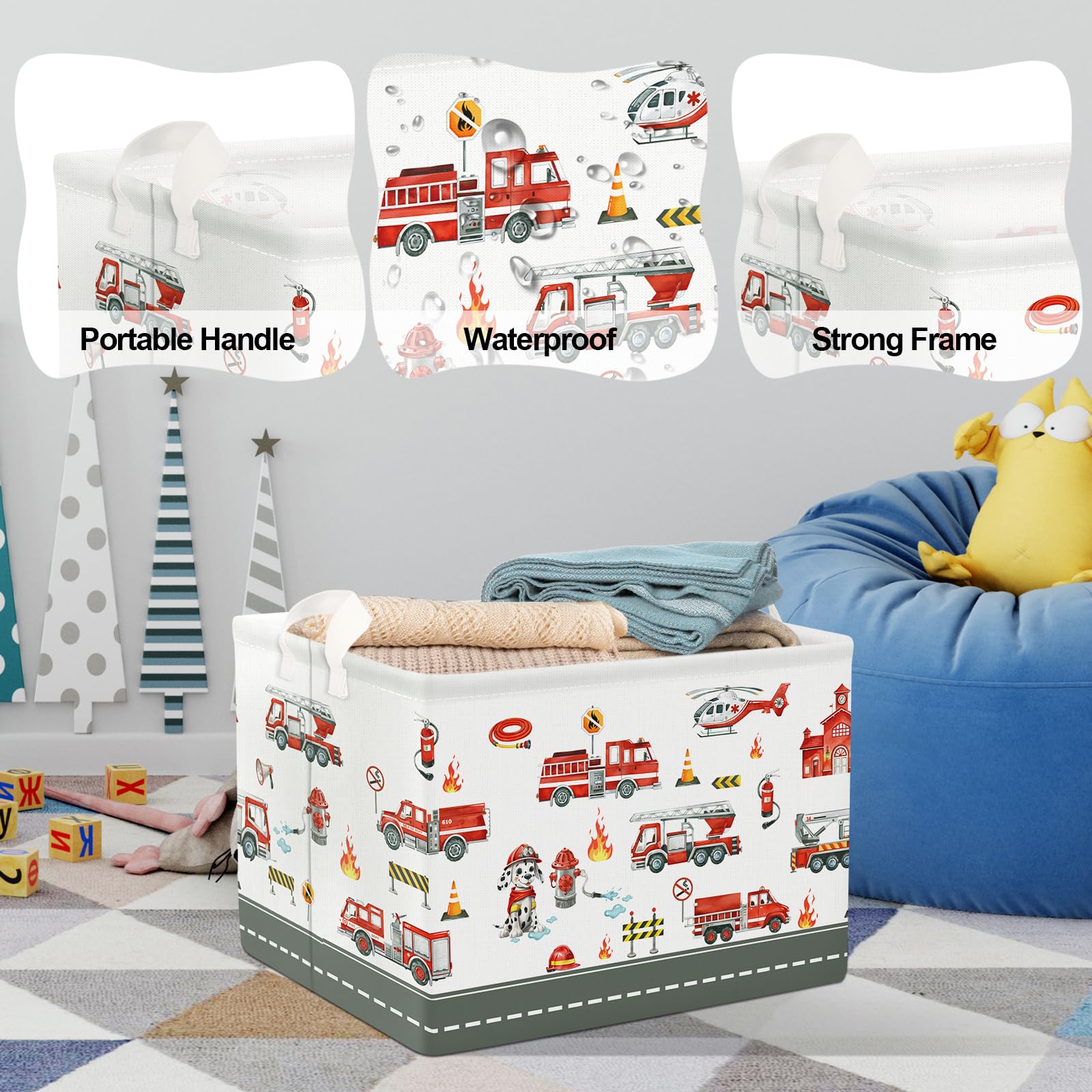 Clastyle Rectangle Large Red Fire Car Basket image4: portable tote with handle for quick cleanup.