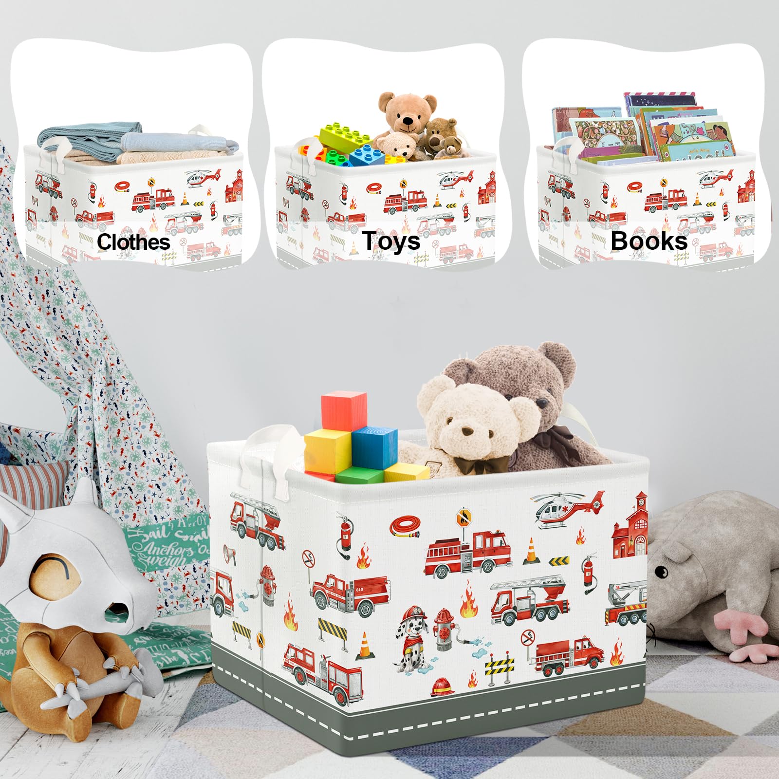 Clastyle Rectangle Large Red Fire Car Basket image5: soft sides promote safe toddler handling.