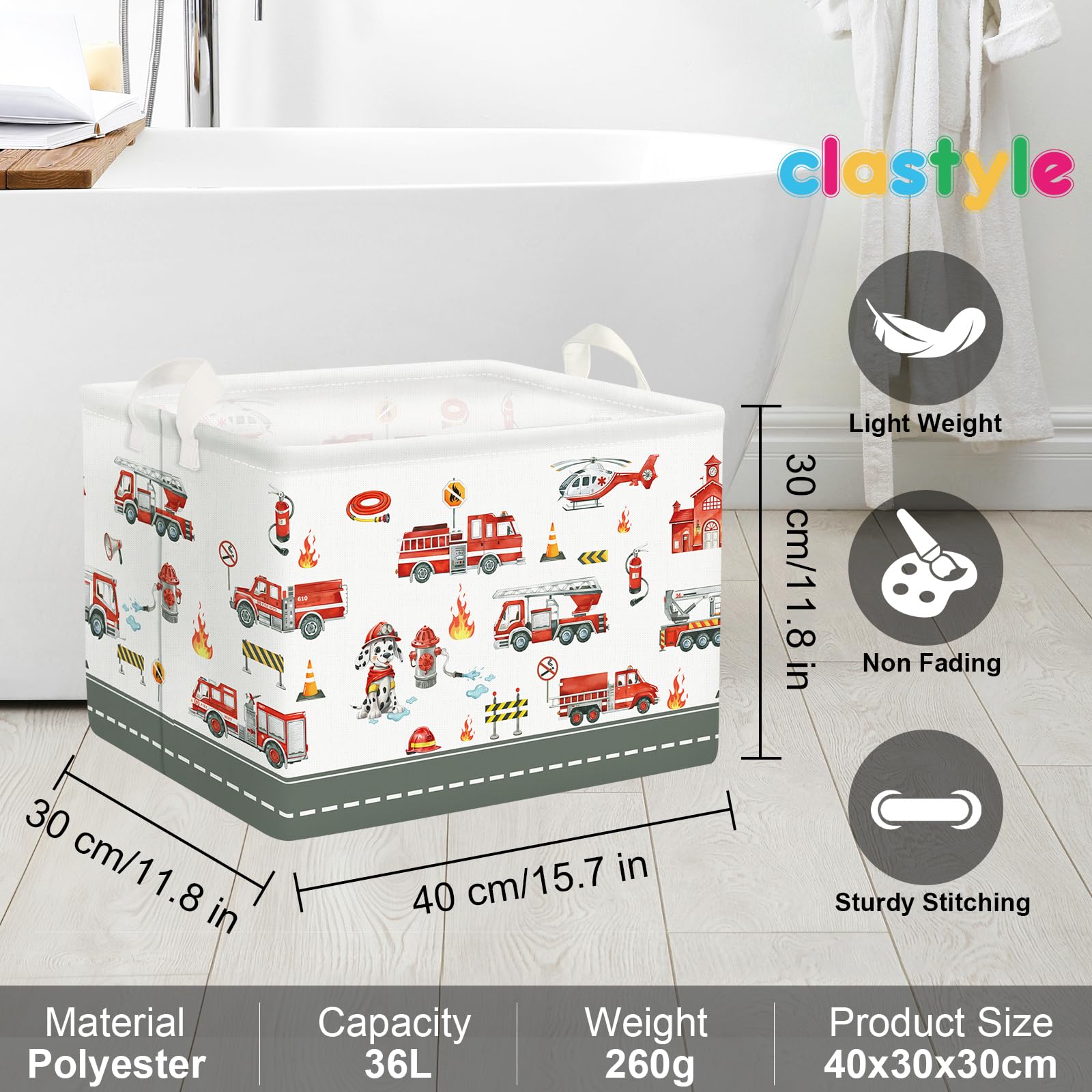 Clastyle Rectangle Large Red Fire Car Basket image6: sturdy frame supports daily use in nursery.