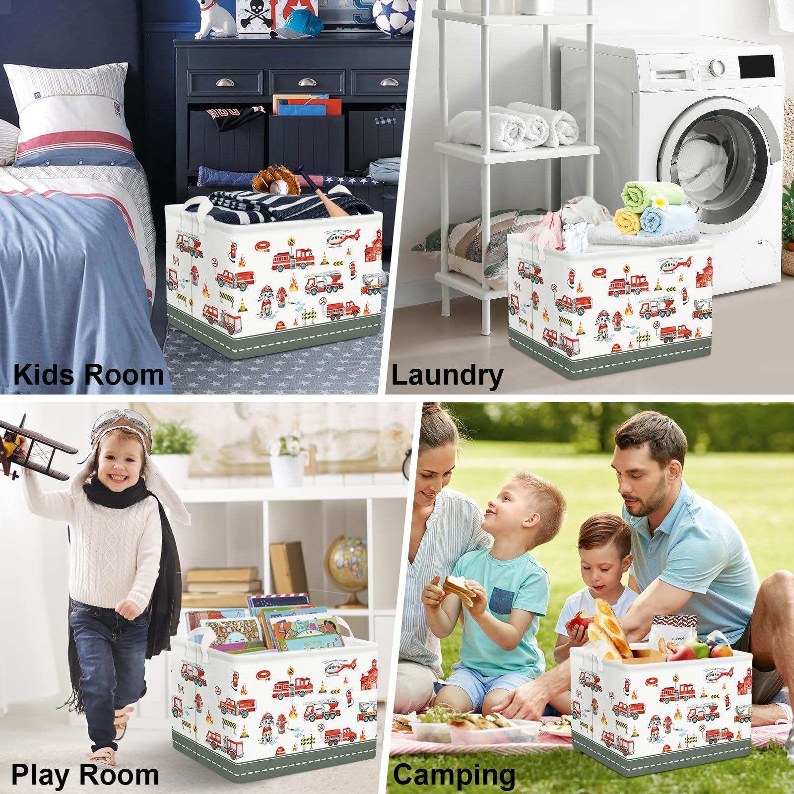 Clastyle Rectangle Large Red Fire Car Basket image7: versatile organization for toys, books, and laundry.