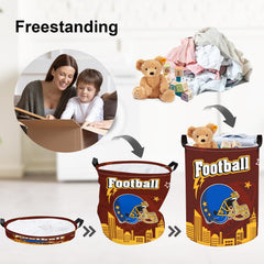 Clastyle Rugby-inspired nursery hamper close-up shows bright colors that brighten spaces.