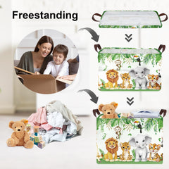 Clastyle Safari basket with lion and monkey adds fun to toy organization.