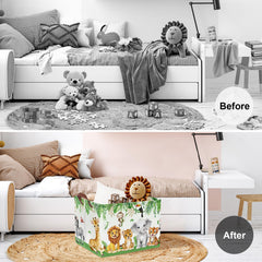 Clastyle Safari basket features a tiger and giraffe for playful storage in bedrooms.