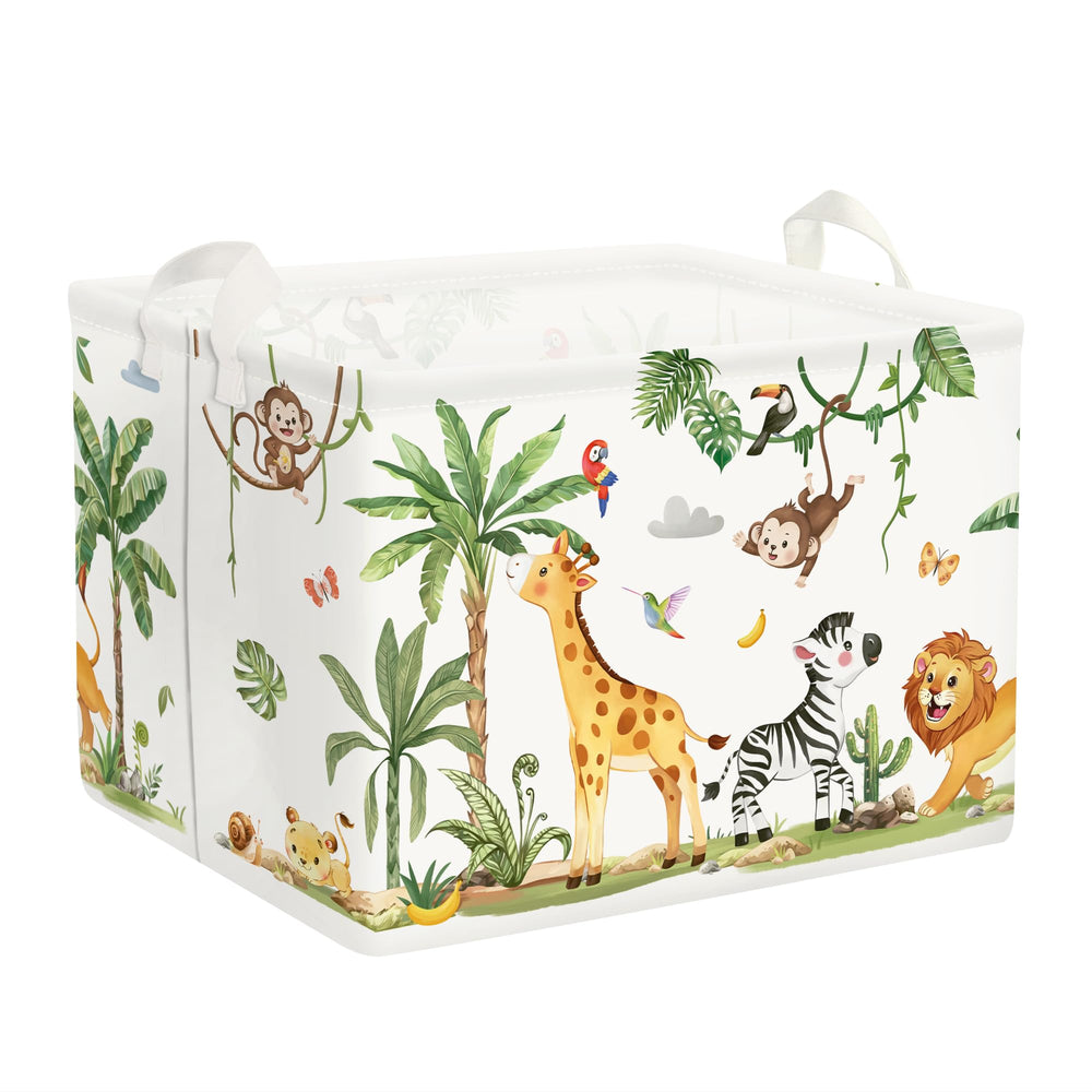 Clastyle Tropical Jungle Hamper front view with giraffe motif for toy organization