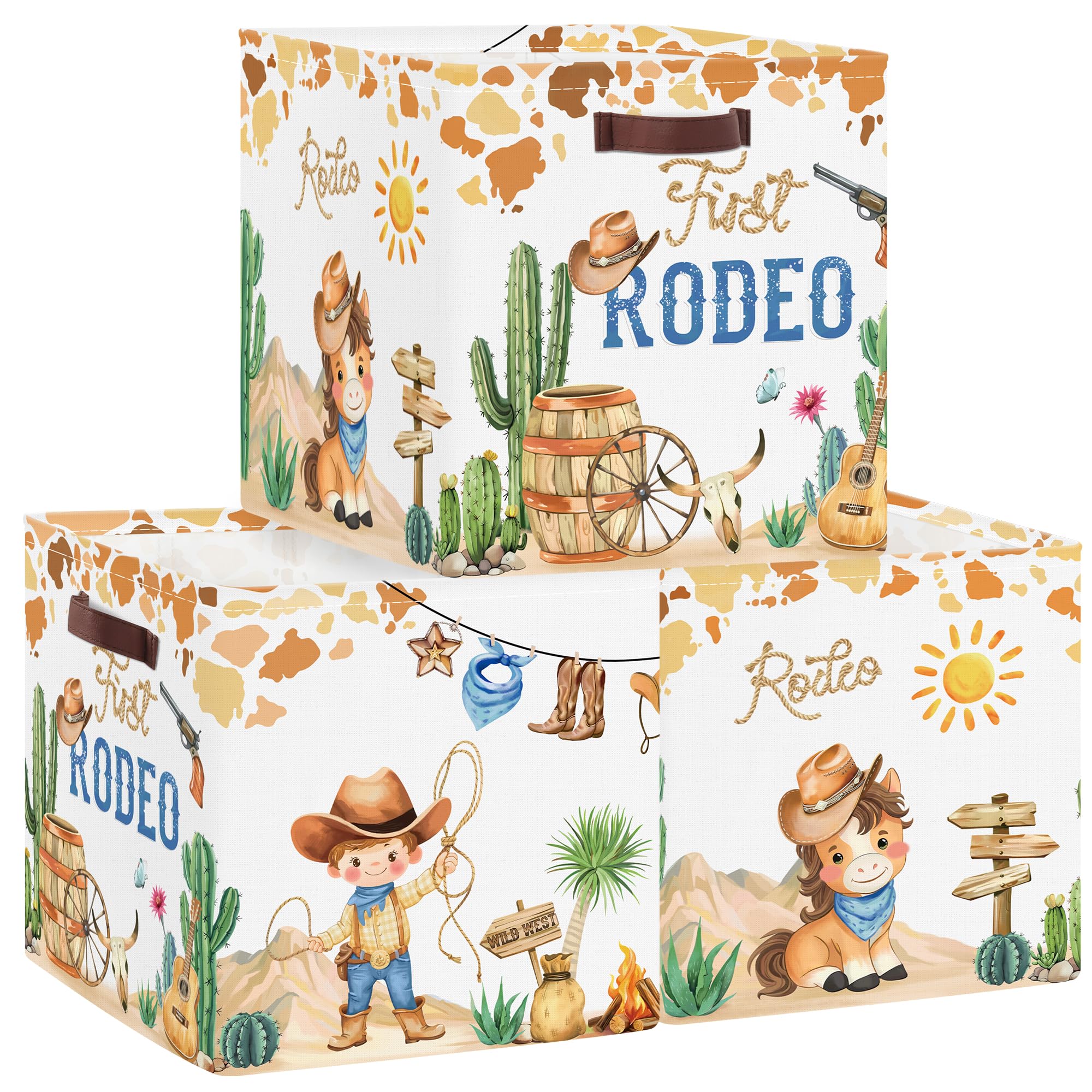 Clastyle Western Cowboy kid storage basket with handle enables easy carry and organized toys.