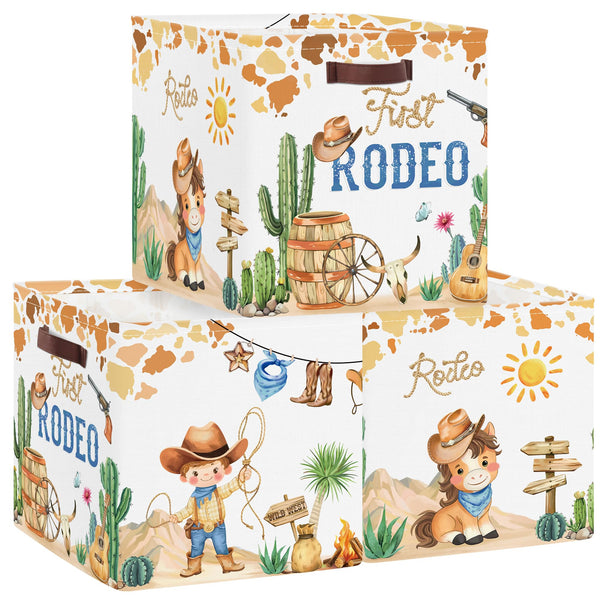 Clastyle Western Cowboy kid storage basket with handle enables easy carry and organized toys.