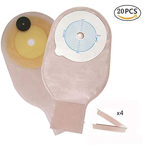 CLCMS one-piece drainable pouch with clip closures for secure sealing.
