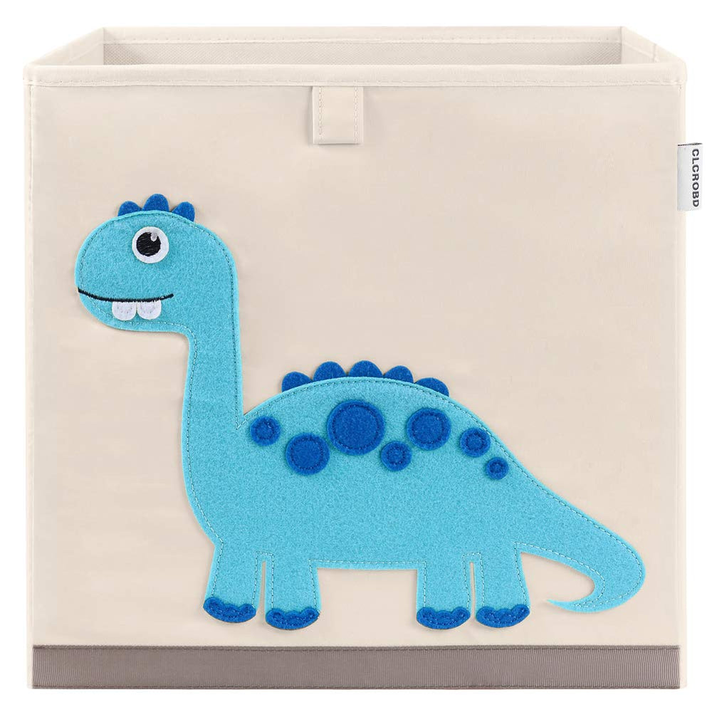 CLCROBD dinosaur cube bin front view keeps toys organized in kids' rooms.