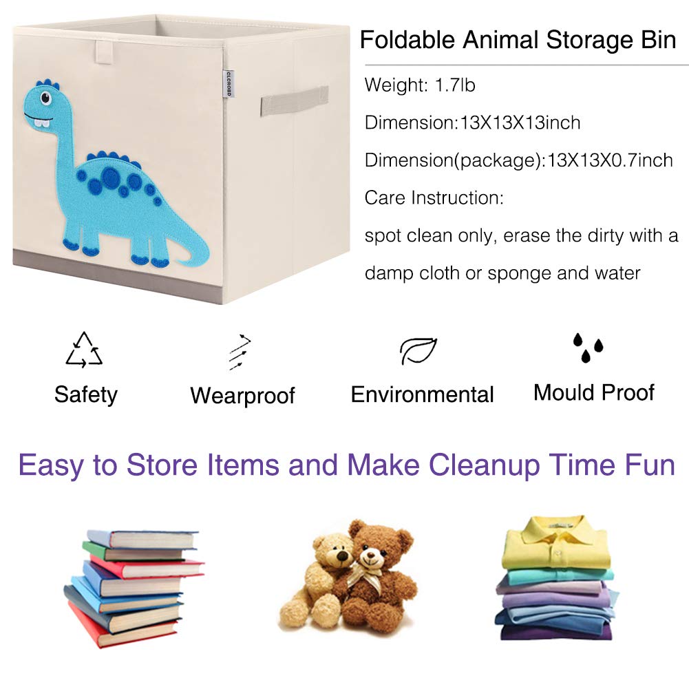 CLCROBD dinosaur cube bin with reinforced bottom and handles for easy transport.