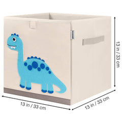 CLCROBD dinosaur cube bin side view reinforces sturdy bottom for durable storage.