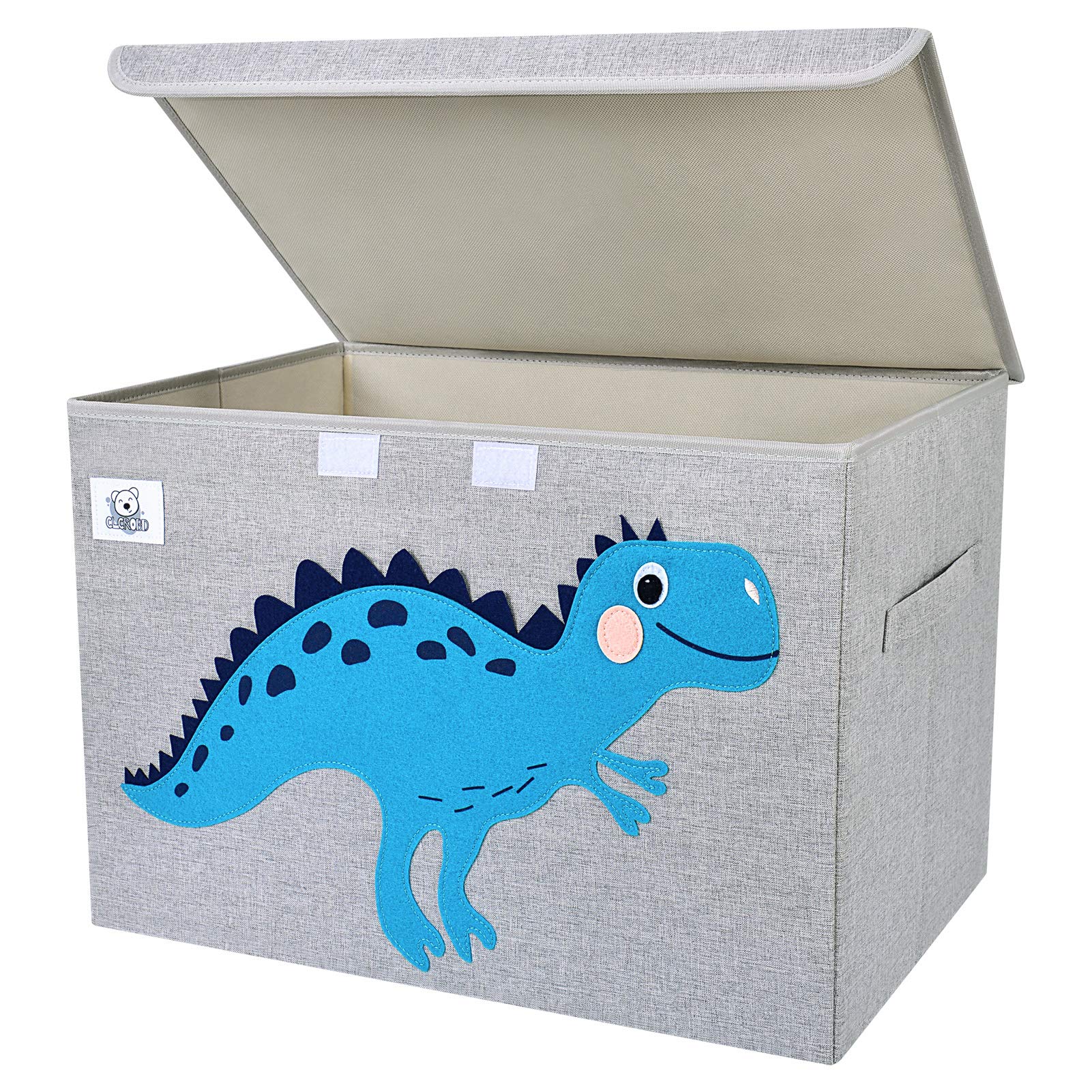 CLCROBD dinosaur toy chest with flip-top lid keeps toys organized and accessible.