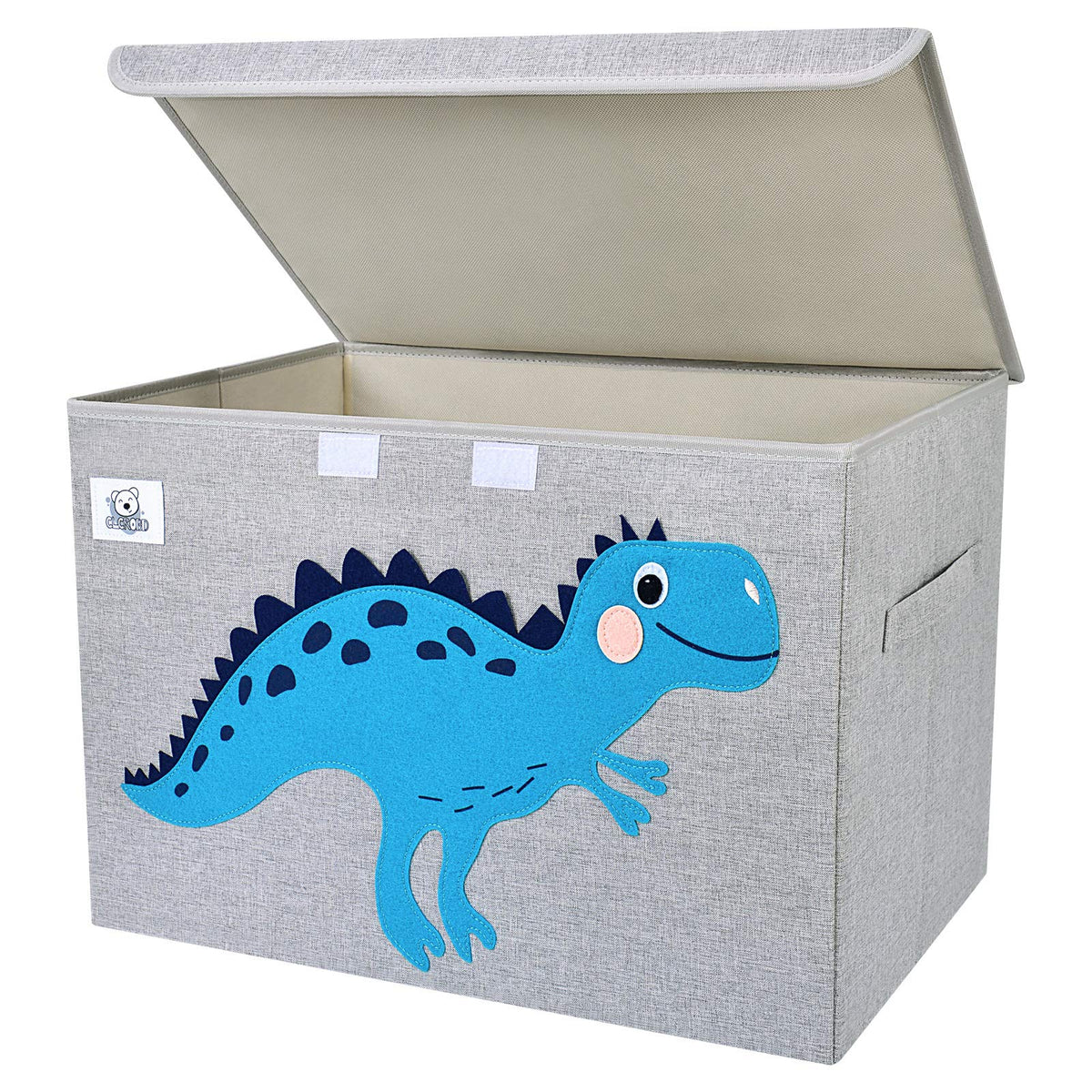 CLCROBD dinosaur toy chest with flip-top lid keeps toys organized and accessible.