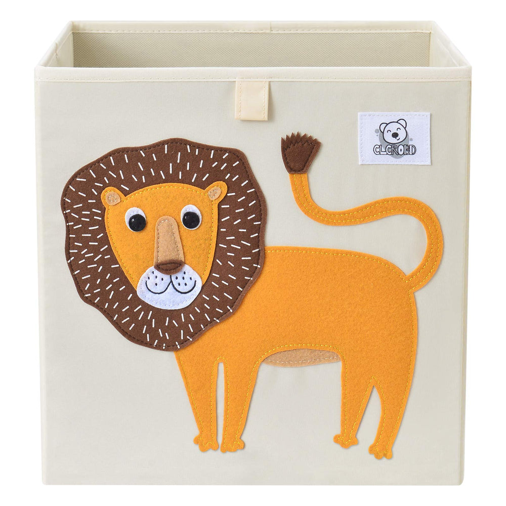 CLCROBD Lion cube bin front view for organized toy storage.
