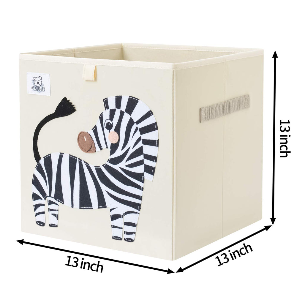 CLCROBD Zebra Foldable Cube Bin side view with handles offers portable toy organization.