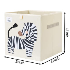CLCROBD Zebra Foldable Cube Bin side view with handles offers portable toy organization.