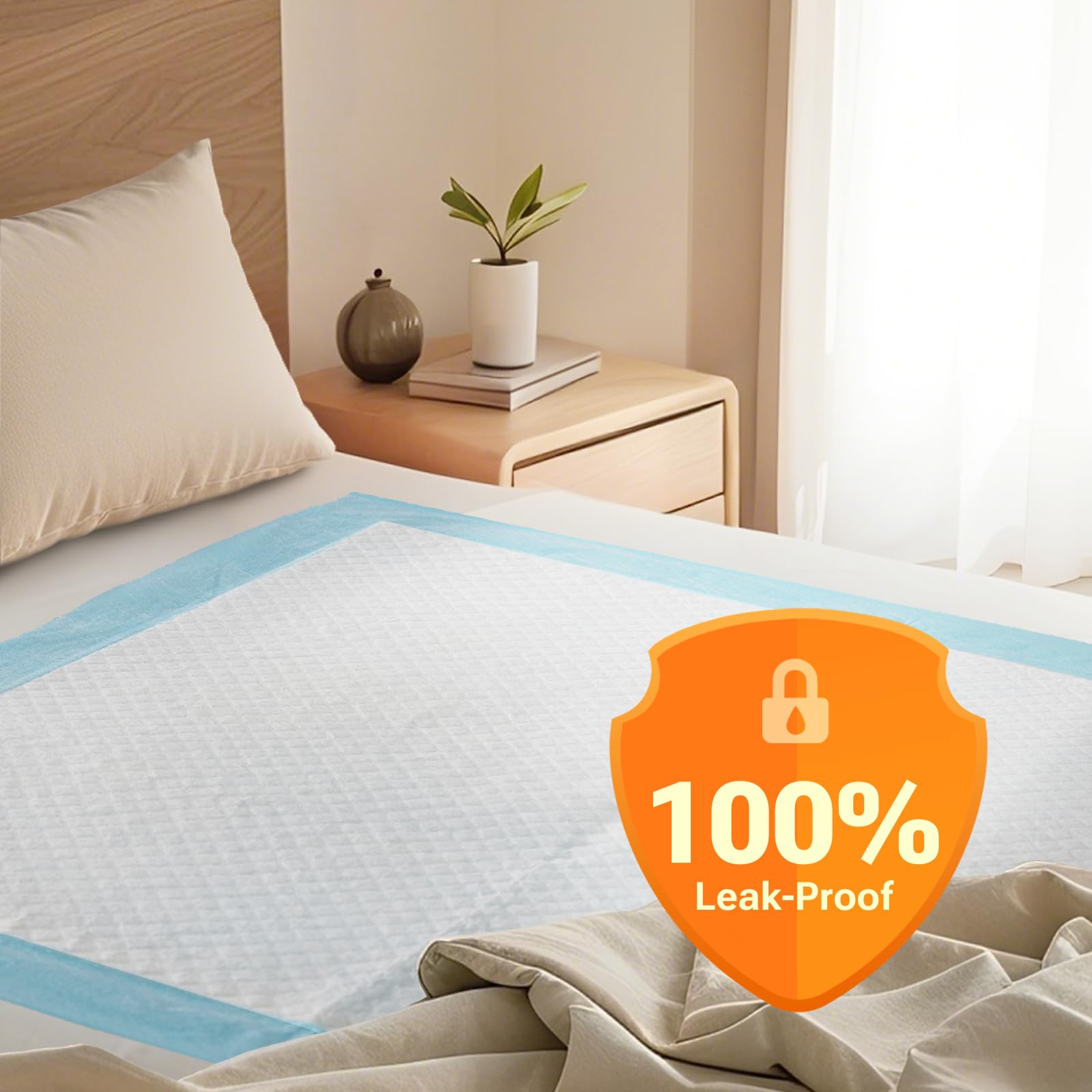 Clean Spaces bed pad stays dry with fast-drying materials that keep surfaces clean.