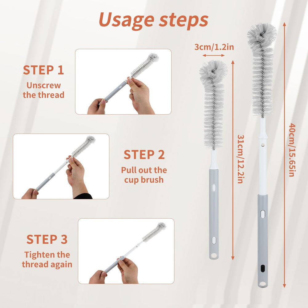 Cleansprite long-bristle bottle brush cleans tough stains on glass, plastic, and stainless surfaces safely