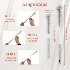 Cleansprite long-bristle bottle brush cleans tough stains on glass, plastic, and stainless surfaces safely