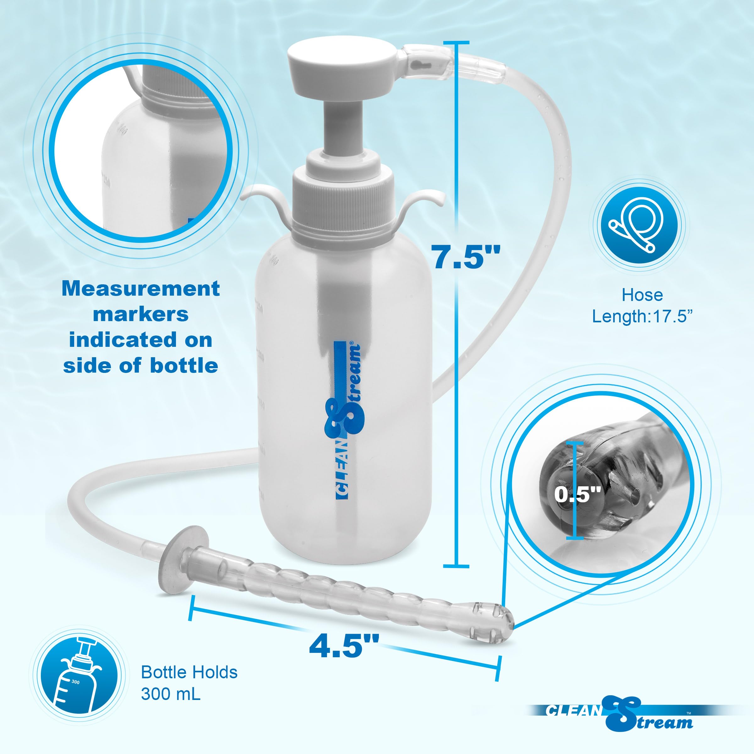 Cleanstream bottle showing measurement markings for accurate fluid monitoring.