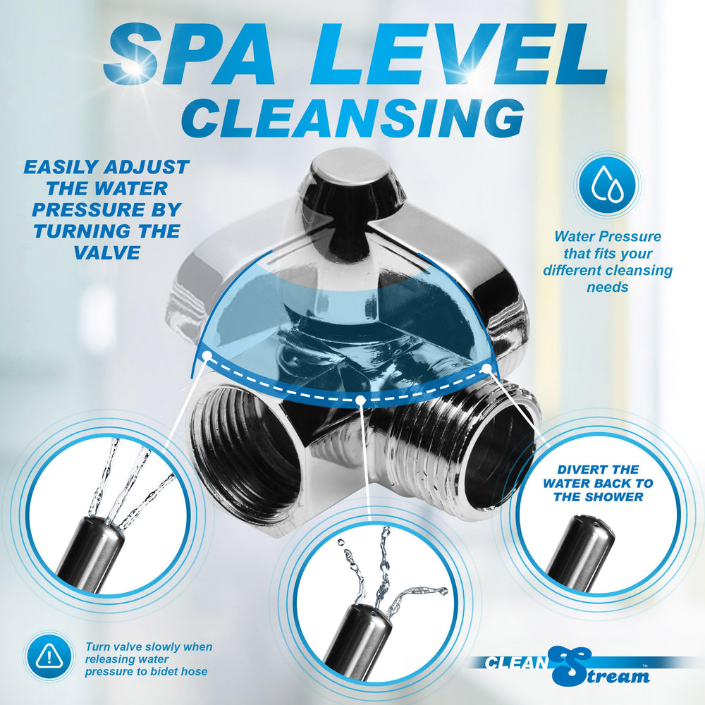 Flow control valve enables easy water regulation during cleansing.