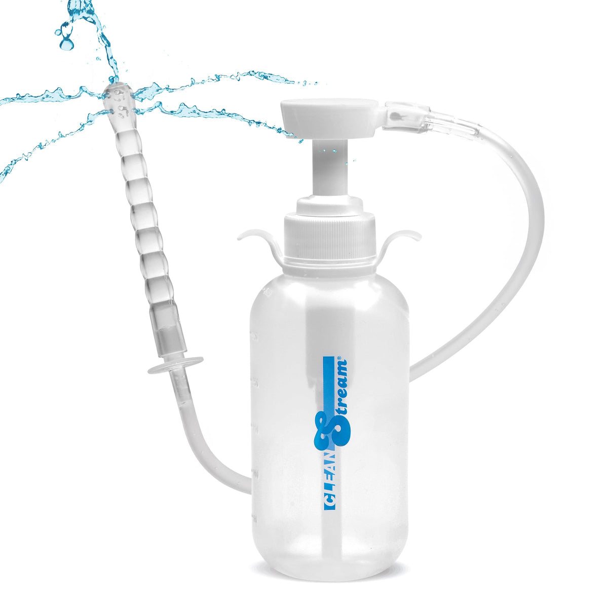 Cleanstream pump-action enema bottle with a clear view of volume markings for precise dosing.