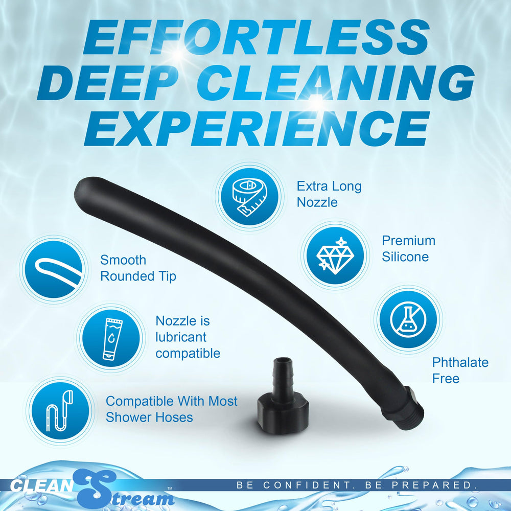 CleanStream Silicone Comfort Nozzle material shows silicone and ABS construction for safety.