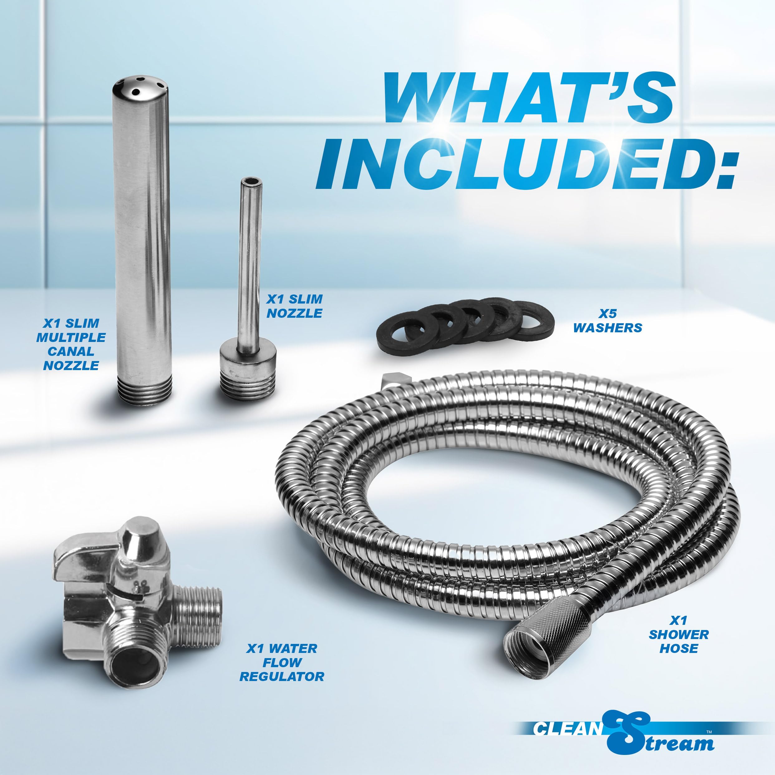 Standard shower compatibility with built-in flow control for simple setup.